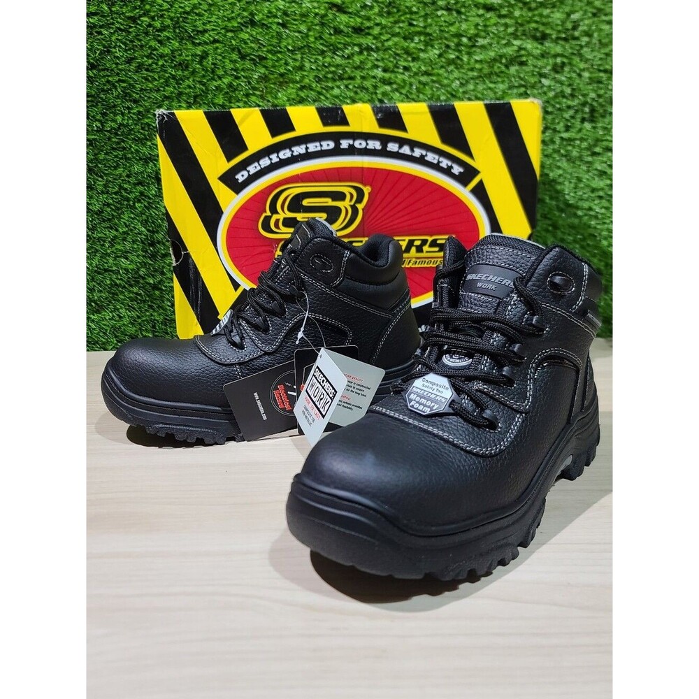 Skechers Burgin-Coralrow Black Composite Toe Boots US Women's 8 NEW